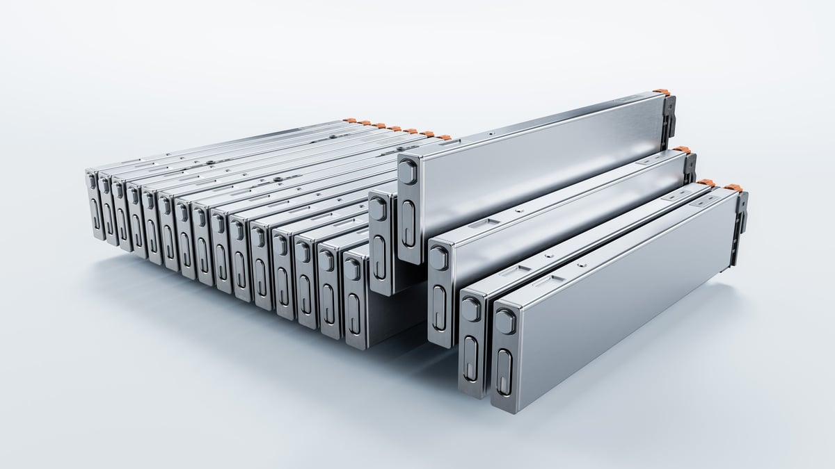 High-voltage Rectangular Battery Modules for Electric Vehicle or Hybrid Car. EV Battery Cells for Automotive Industry.