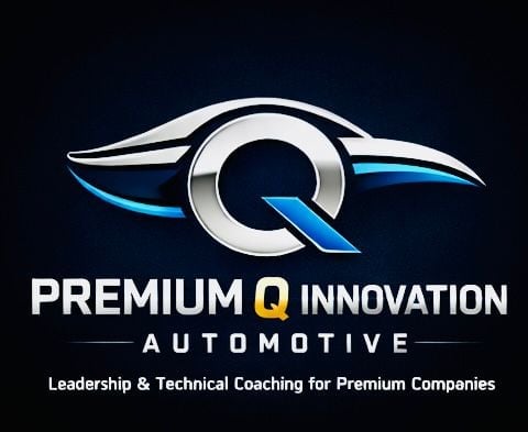 Premium Q Innovation Automotive logo featuring sleek car silhouette with blue accents